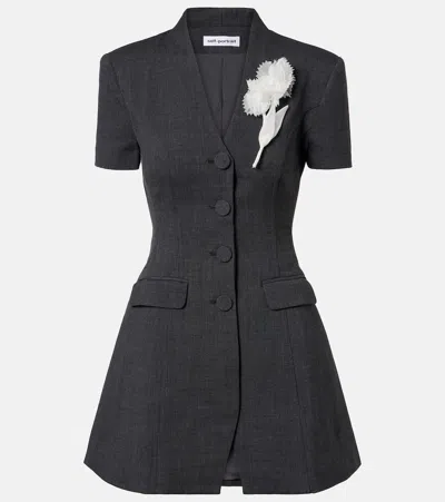 Self-portrait Floral-appliqué Minidress In Black