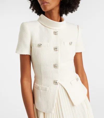 Self-portrait Self Portrait Boucle Midi Dress With Pleated Skirt In Neutral