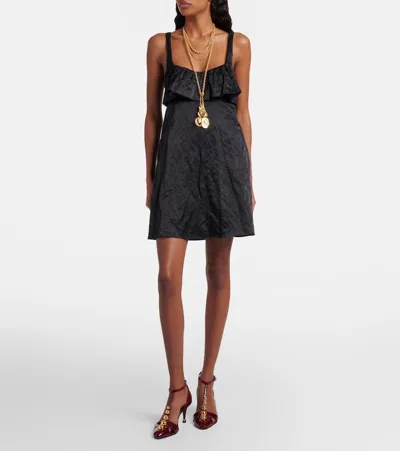 Chloé Ruffled Cutout Crinkled-satin Mini Dress In Black