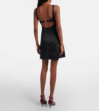 Chloé Ruffled Cutout Crinkled-satin Mini Dress In Black