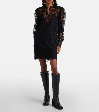 Chloé Women Black Lace Long-sleeved Mini Dress In Black