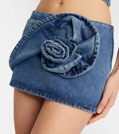花卉贴花牛仔迷你半身裙