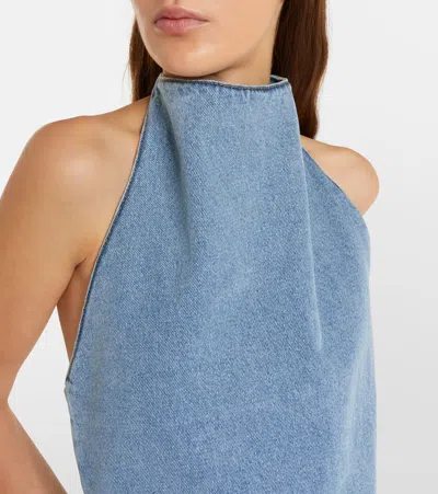 Magda Butrym Floral-appliqué Denim Minidress In Blue