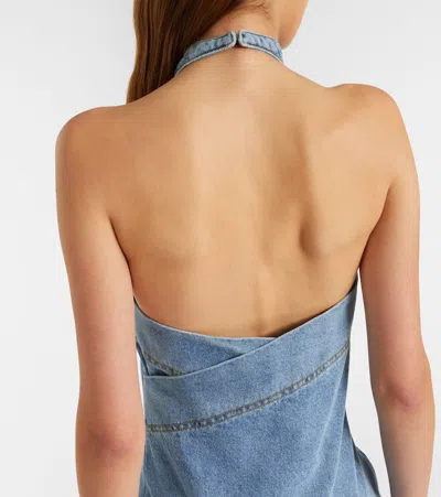 Magda Butrym Floral-appliqué Denim Minidress In Blue