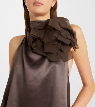 Magda Butrym Sleeveless Lace Ruffle Top Open Back In Brown