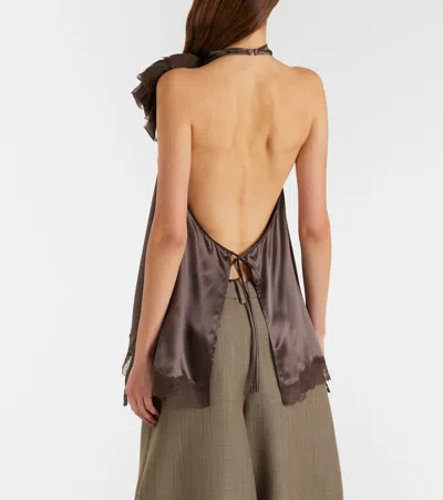 Magda Butrym Sleeveless Lace Ruffle Top Open Back In Brown