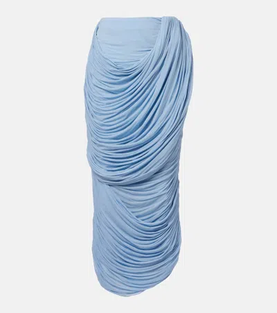 Magda Butrym Draped Ruched Jersey Midi Skirt In Blue