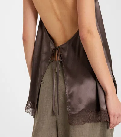 Magda Butrym Sleeveless Lace Ruffle Top Open Back In Brown