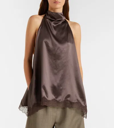 Magda Butrym Sleeveless Lace Ruffle Top Open Back In Brown
