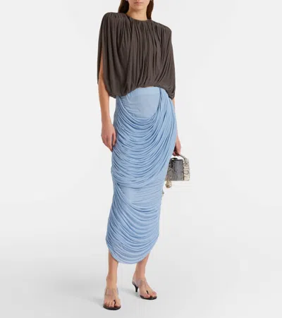 Magda Butrym Draped Ruched Jersey Midi Skirt In Blue