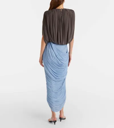 Magda Butrym Draped Ruched Jersey Midi Skirt In Blue
