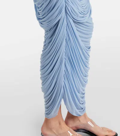 Magda Butrym Draped Ruched Jersey Midi Skirt In Blue