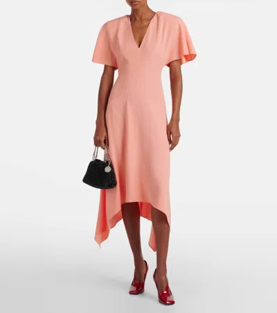 Stella Mccartney V-neck Asymmetric Satin Midi Dress In Pink
