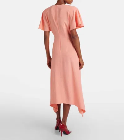 Stella Mccartney V-neck Asymmetric Satin Midi Dress In Pink