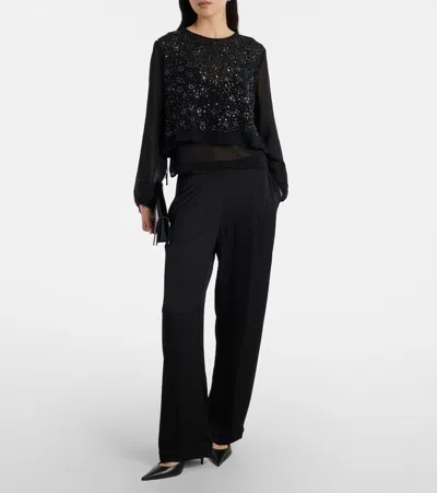 Velvet Marlowe Sequinned Sheer Top In Black