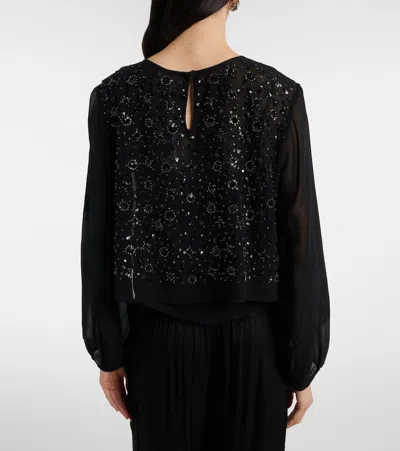 Velvet Marlowe Sequinned Sheer Top In Black