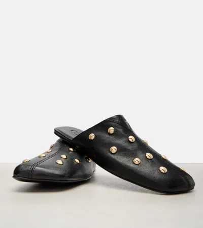 Chloé Studded Textured-leather Mules In Black