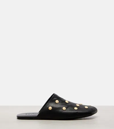 Chloé Studded Textured-leather Mules In Black