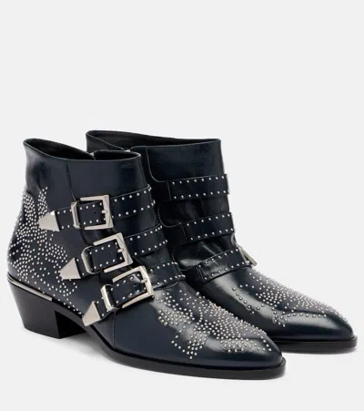 Chloé Susanna Studded Leather Ankle Boots In Blue