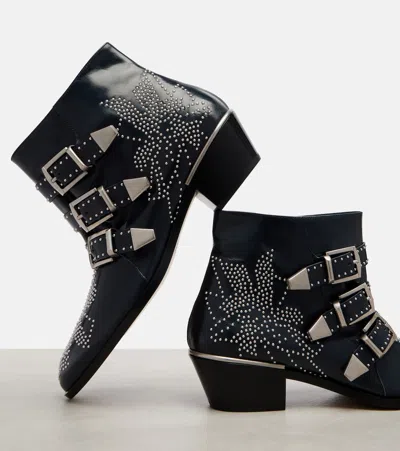 Chloé Susanna Studded Leather Ankle Boots In Blue