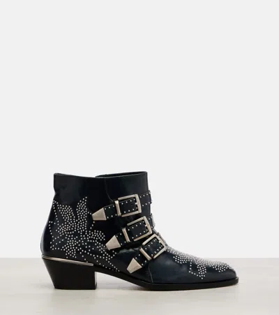 Chloé Susanna Studded Leather Ankle Boots In Blue