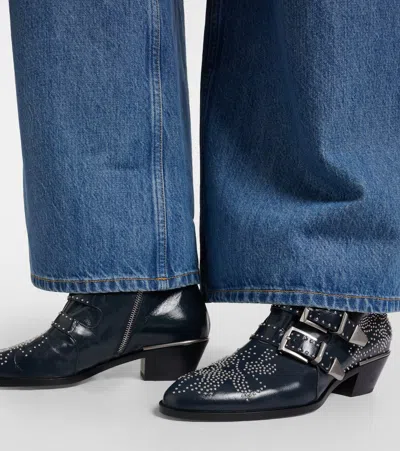 Chloé Susanna Studded Leather Ankle Boots In Blue