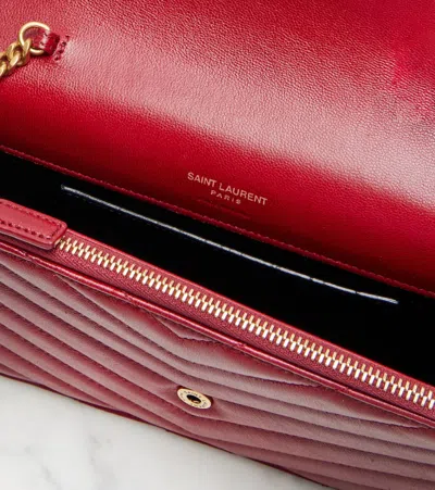 Saint Laurent Cassandre Envelope Leather Wallet On Chain In Burgundy