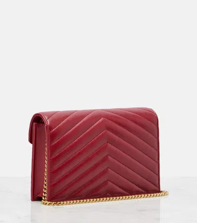 Saint Laurent Cassandre Envelope Leather Wallet On Chain In Burgundy