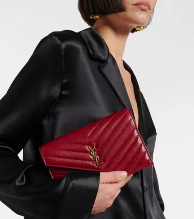 Saint Laurent Cassandre Envelope Leather Wallet On Chain In Burgundy