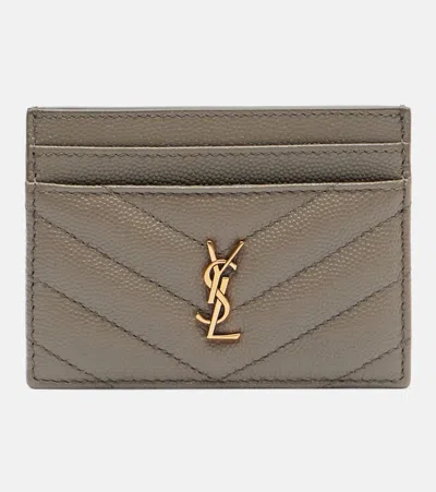 Saint Laurent Cassandre Matelassé Leather Card Holder In Green