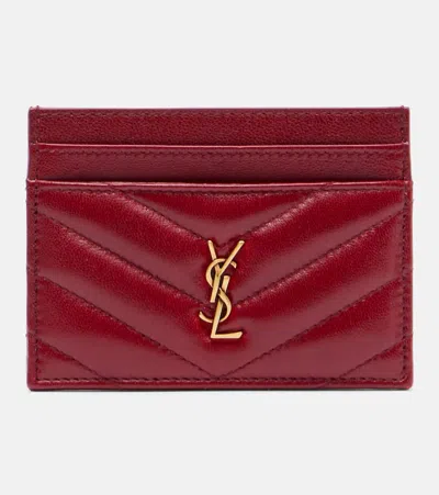 Saint Laurent Cassandre Matelassé Leather Card Holder In Red