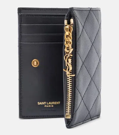 Saint Laurent Cassandre Bijou Quilted Leather Wallet In Black