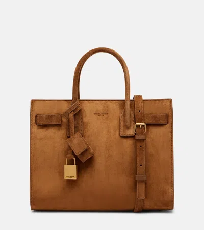 Saint Laurent Sac De Jour Mini Suede Top-handle Bag In Brown