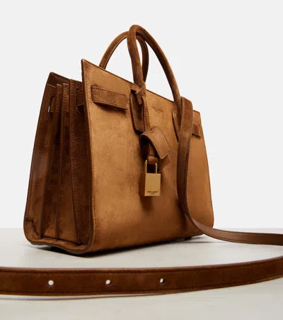 Saint Laurent Sac De Jour Mini Suede Top-handle Bag In Brown
