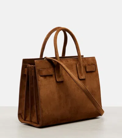 Saint Laurent Sac De Jour Mini Suede Top-handle Bag In Brown
