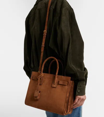Saint Laurent Sac De Jour Mini Suede Top-handle Bag In Brown