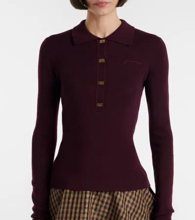 Ganni Wool Polo Sweater In Brown