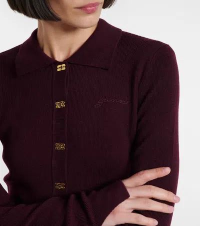 Ganni Wool Polo Sweater In Brown