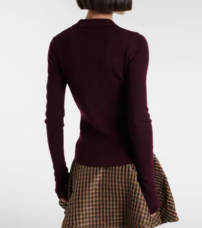 Ganni Wool Polo Sweater In Brown