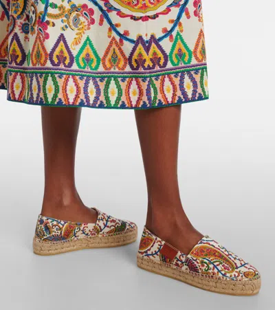 Etro Paisley Cotton Espadrilles Round Toe Sole In Multi