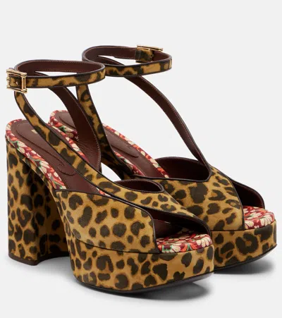 Etro 120 Leopard-print Canvas Platform Sandals In Brown