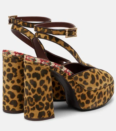 Etro 120 Leopard-print Canvas Platform Sandals In Brown