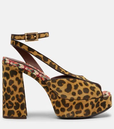 Etro 120 Leopard-print Canvas Platform Sandals In Brown
