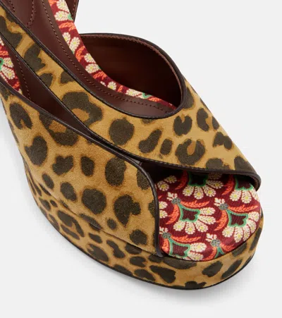 Etro 120 Leopard-print Canvas Platform Sandals In Brown