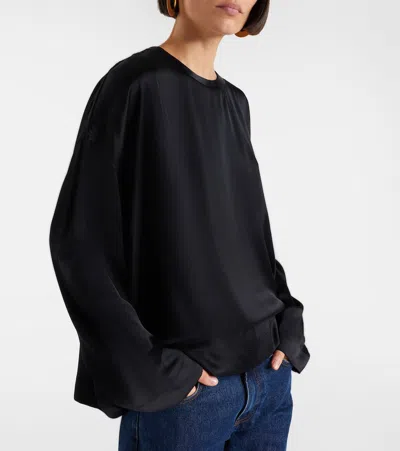 Totême Womens Black Boxy-fit Long-sleeves Woven Top