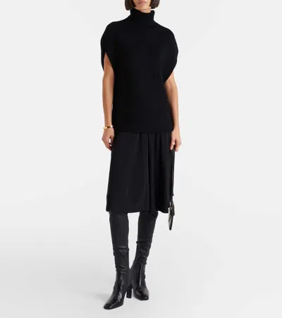 Totême High Waist Pleated Midi Jersey Skirt In Black