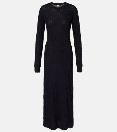 Totême Long-sleeve Slouch Waist Viscose Dress In Black