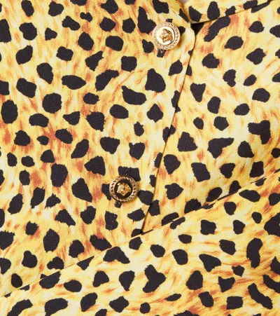Versace Leopard-print Cady Shirt In Brown