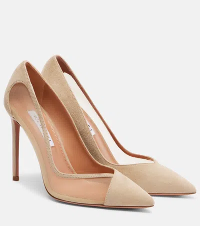 Aquazzura Studio 105 Mesh And Suede Pumps In Nude