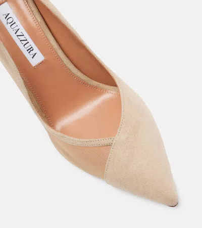 Aquazzura Studio 105 Mesh And Suede Pumps In Nude